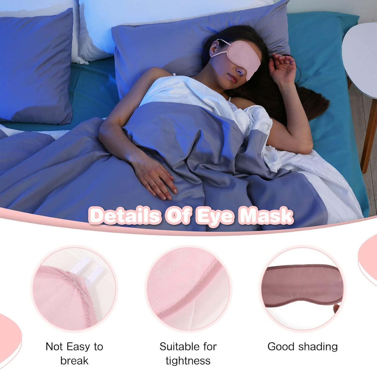 100 Pieces Silk Eye Sleeping Mask Bulk with Adjustable Strap Christmas Blackout Eye Cover Gifts for Night Blindfold for Women Men Comfortable Travel Sleep(Pink)