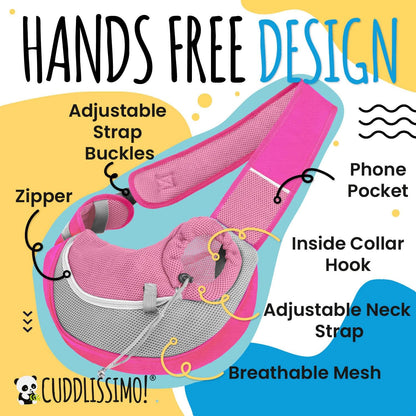 Cuddlissimo! Pet Sling Carrier - Carefully Sized for Teacup & Toy Breed Puppies & Cats (Under 6lb) - Soft Pouch for Small Dogs, Yorkies, Chihuahuas - Ideal for Hands-Free Travel & Walks (Pink)