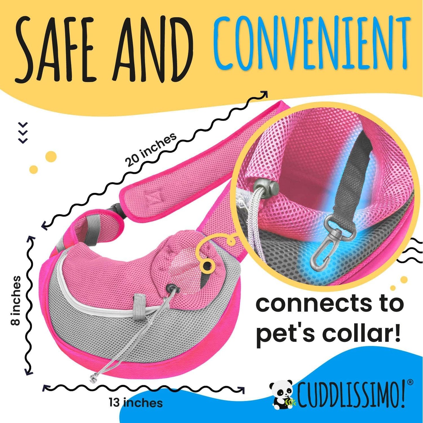 Cuddlissimo! Pet Sling Carrier - Carefully Sized for Teacup & Toy Breed Puppies & Cats (Under 6lb) - Soft Pouch for Small Dogs, Yorkies, Chihuahuas - Ideal for Hands-Free Travel & Walks (Pink)