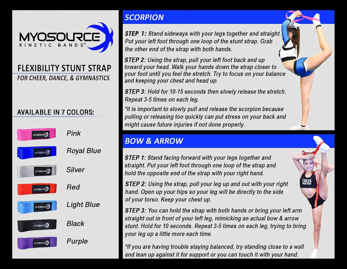 Cheerleading Flexibility Stunt Strap - Improve Stretching and Stunts for Cheer Dance Gymnastics & Physical Therapy – Stocking Stuffers Present for Kids Girls Adults - 12 Colors