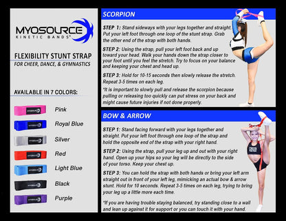 Cheerleading Flexibility Stunt Strap - Improve Stretching and Stunts for Cheer Dance Gymnastics & Physical Therapy – Stocking Stuffers Present for Kids Girls Adults - 12 Colors