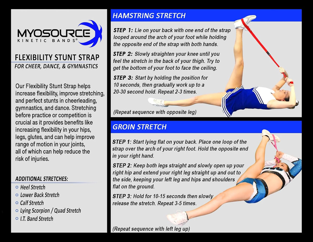 Cheerleading Flexibility Stunt Strap - Improve Stretching and Stunts for Cheer Dance Gymnastics & Physical Therapy – Stocking Stuffers Present for Kids Girls Adults - 12 Colors
