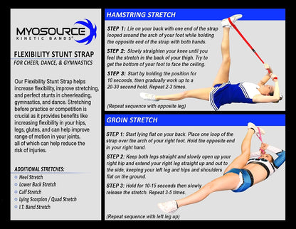 Cheerleading Flexibility Stunt Strap - Improve Stretching and Stunts for Cheer Dance Gymnastics & Physical Therapy – Stocking Stuffers Present for Kids Girls Adults - 12 Colors