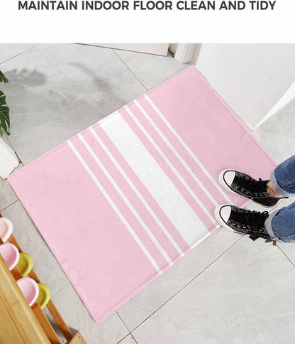 Bathroom Rug Bath Mat,Modern Pink Stripes Absorbent Non Slip Soft Microfiber Shaggy Plush Bath Rugs for Shower,Abstract Geometric Line 16"x24"