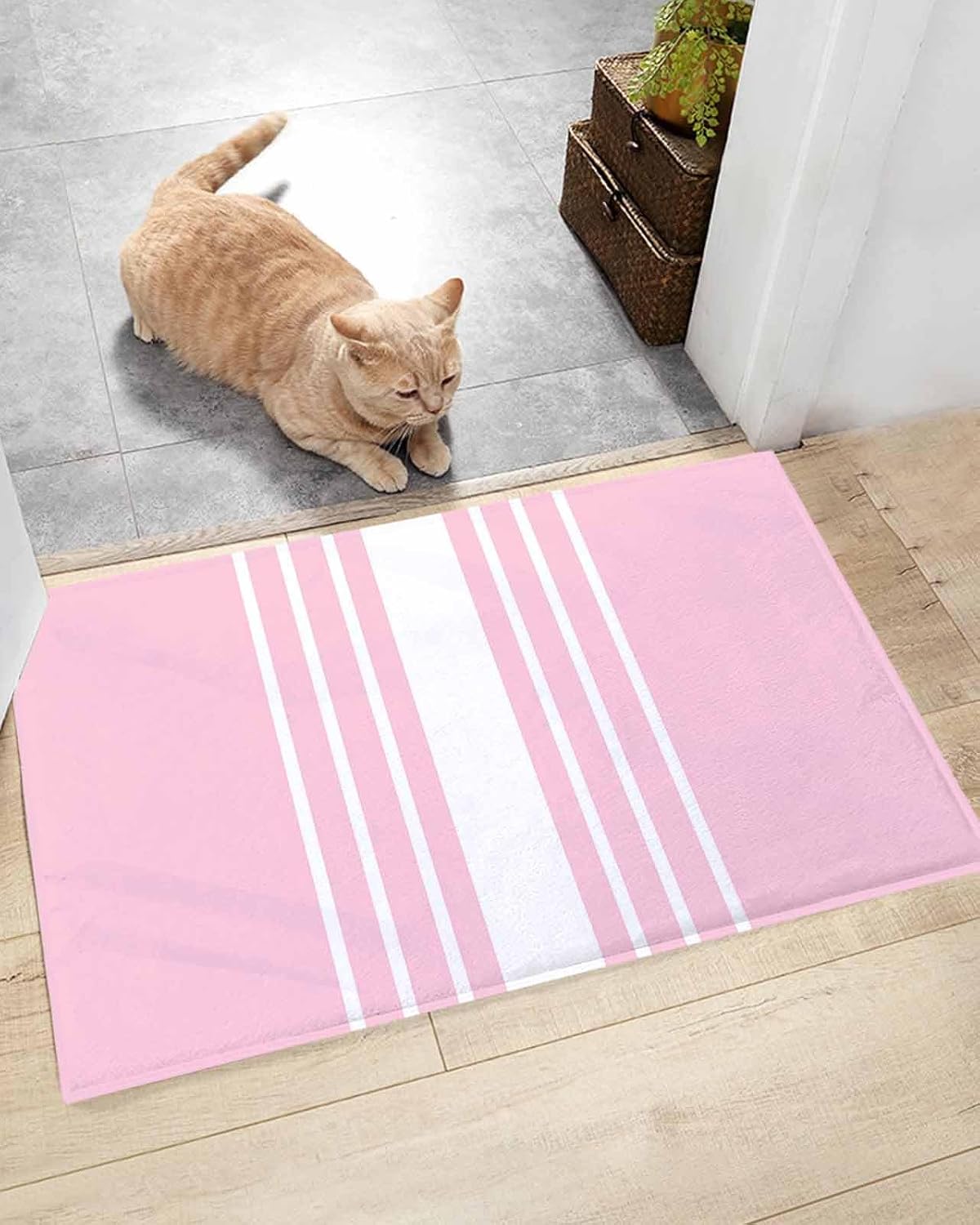 Bathroom Rug Bath Mat,Modern Pink Stripes Absorbent Non Slip Soft Microfiber Shaggy Plush Bath Rugs for Shower,Abstract Geometric Line 16"x24"