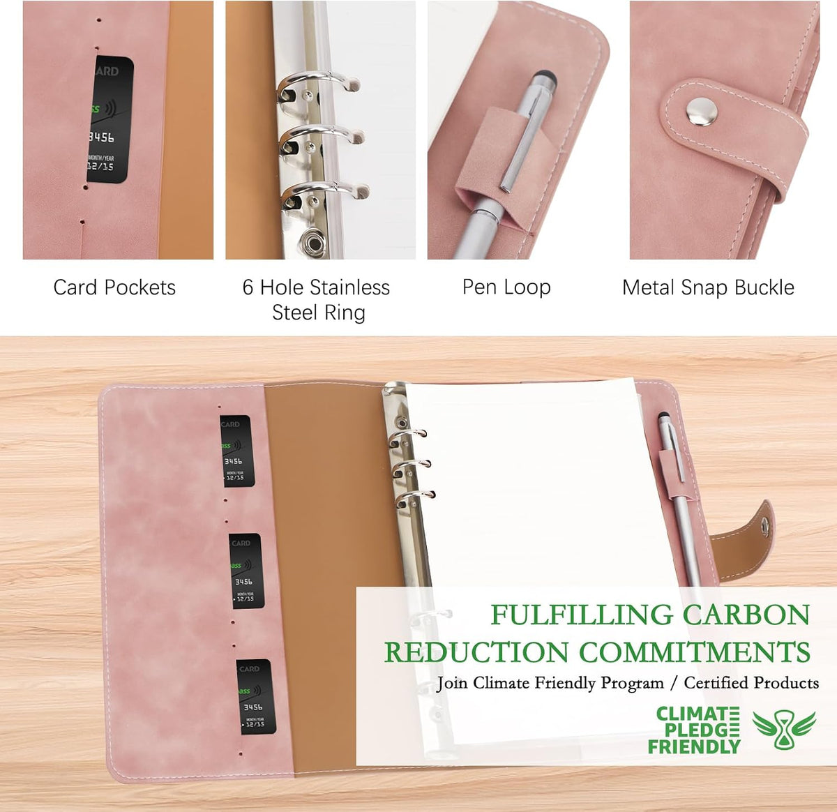 A5 Binder Refillable Planner Notebook 6 Ring, Pink