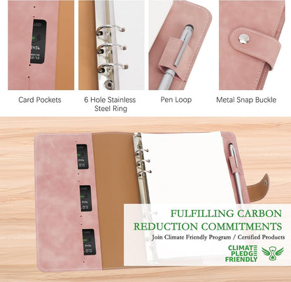 A5 Binder Refillable Planner Notebook 6 Ring, Pink
