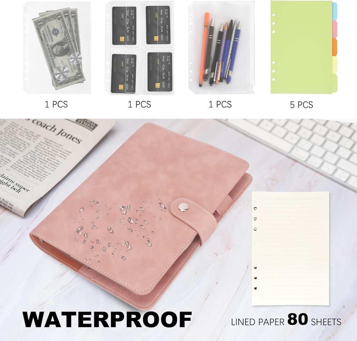 A5 Binder Refillable Planner Notebook 6 Ring, Pink