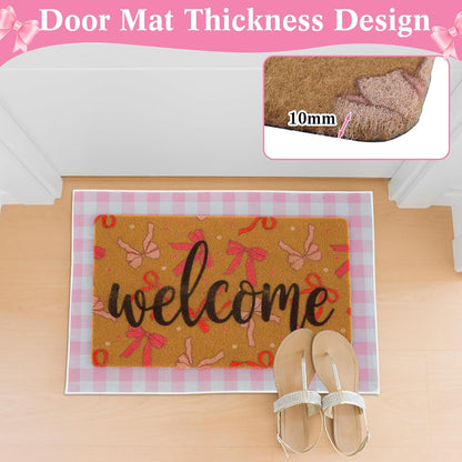 Pink Bow Layered Doormat Set, 2 Pcs 23x35 in Coquette Welcome Mat