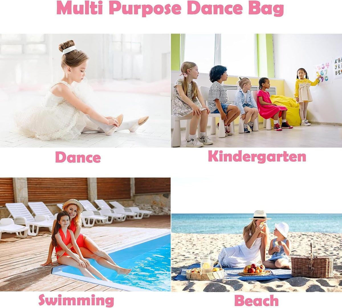 Little Girls Glitter Bag with Waterproof Wet Pocket for Ballet