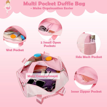 Little Girls Glitter Bag with Waterproof Wet Pocket for Ballet