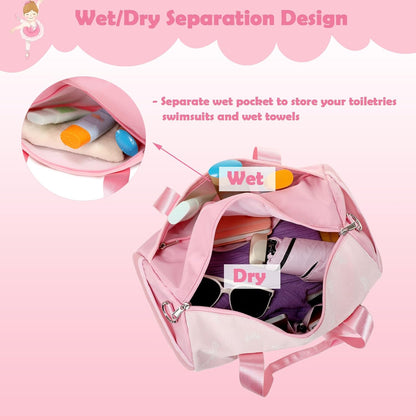 Little Girls Glitter Bag with Waterproof Wet Pocket for Ballet
