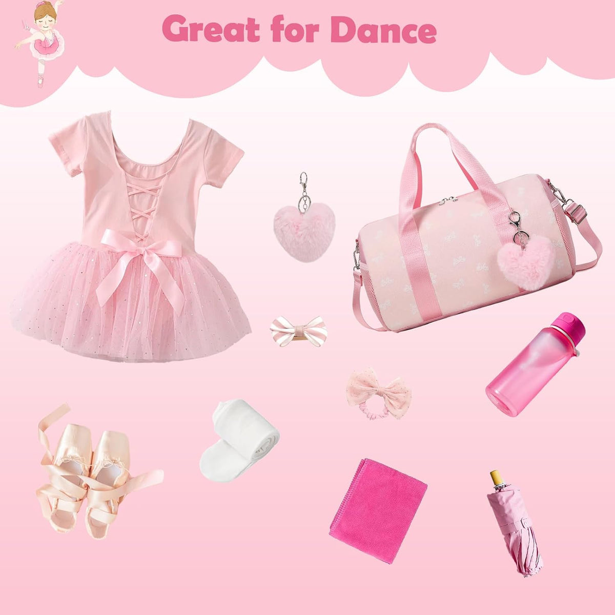 Little Girls Glitter Bag with Waterproof Wet Pocket for Ballet
