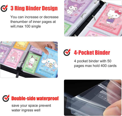 400 Pockets Pink Card Binder,Portable Shoulder Strap,Waterproof PU Bag,B292