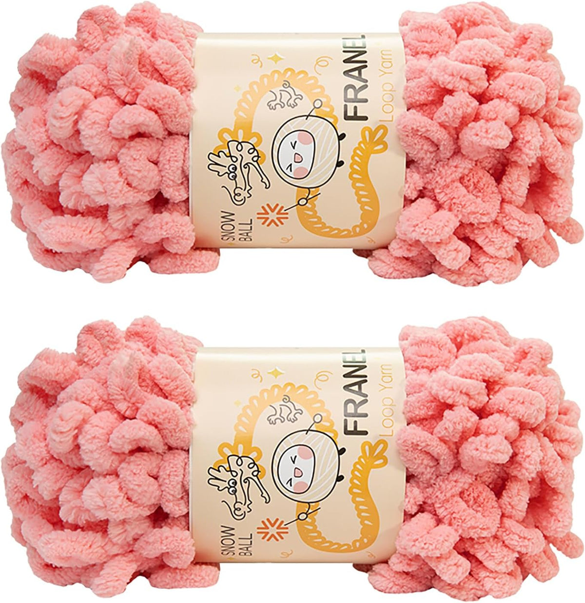 Loop Yarn, Chunky Chenille Finger Knitting Yarn 100g, 2-Pack (Peach)