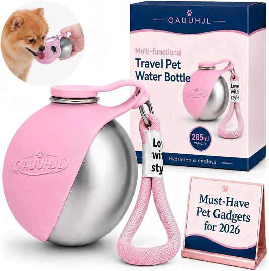 Dog Water Bottle Portable Travel Pet 2-in-1 Stainless Steel Bowl