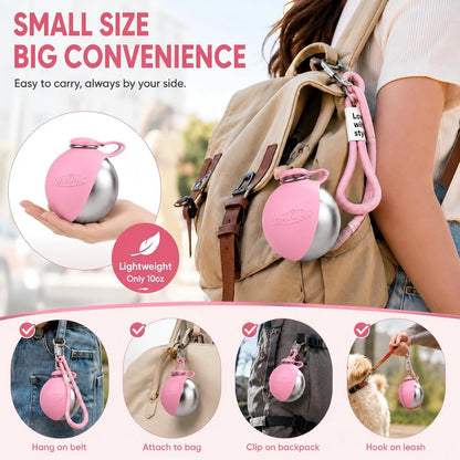Dog Water Bottle Portable Travel Pet 2-in-1 Stainless Steel Bowl