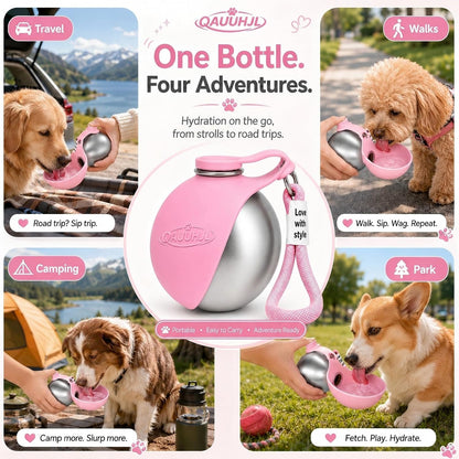 Dog Water Bottle Portable Travel Pet 2-in-1 Stainless Steel Bowl