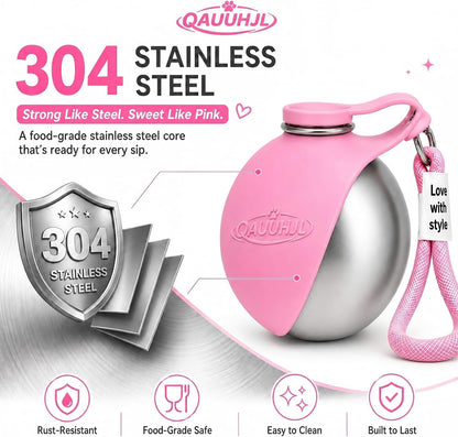 Dog Water Bottle Portable Travel Pet 2-in-1 Stainless Steel Bowl