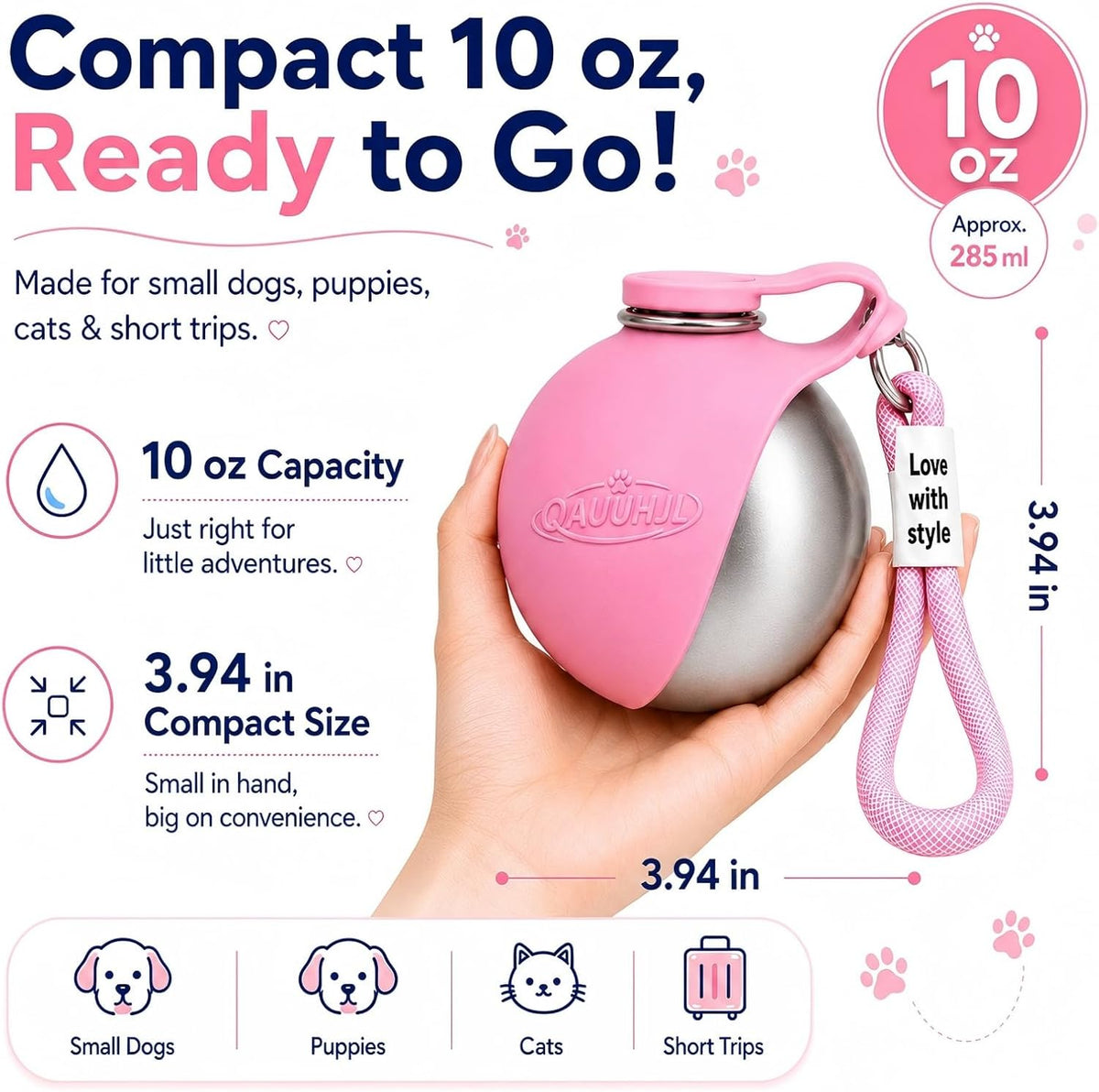 Dog Water Bottle Portable Travel Pet 2-in-1 Stainless Steel Bowl
