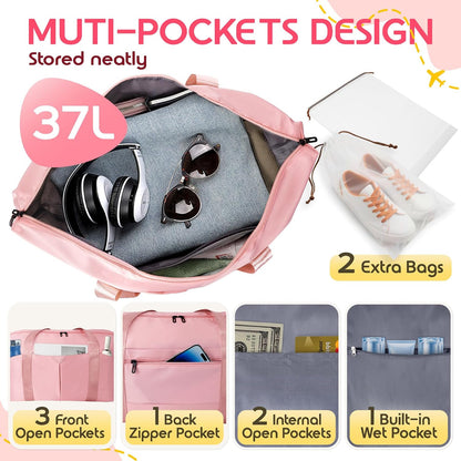 Duffle Bag for Travel with Trolley Sleeve, Gym Bag, Pink