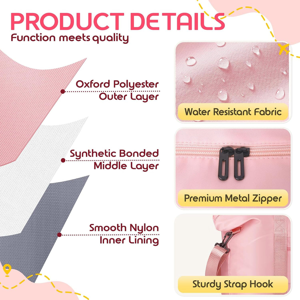 Duffle Bag for Travel with Trolley Sleeve, Gym Bag, Pink