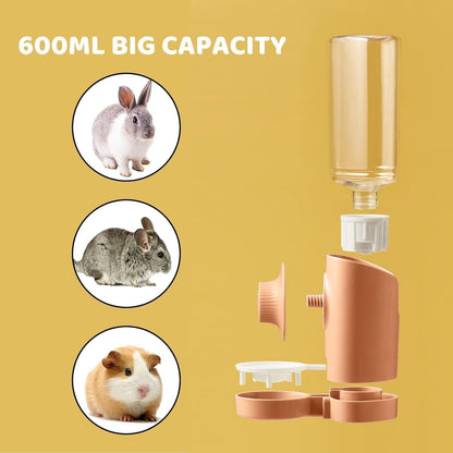 Rabbit Water Bottle, 600ml/21oz Hanging Water Dispenser Feeder Cage Crate Hutch Bunny Puppy Cat Chinchilla Ferret Guinea Pigs Squirrel Hedgehog (Pink)