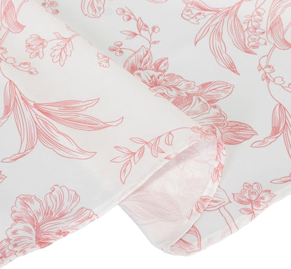 Polyester Round Tablecloth 132" White with Pink French Toile Pattern - Sophisticated Table Cover for Chic Weddings & Events