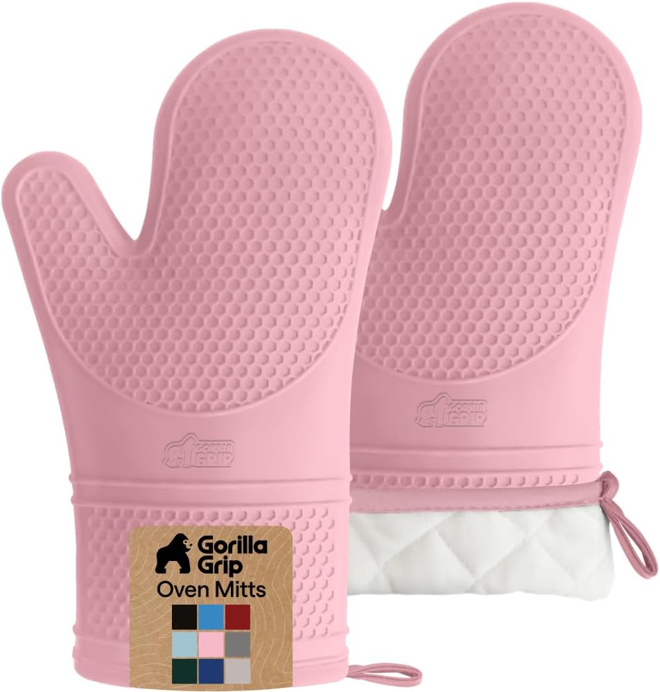 Silicone Oven Mitts, 550F Heat Resistant, 12.5x8.3, Pink