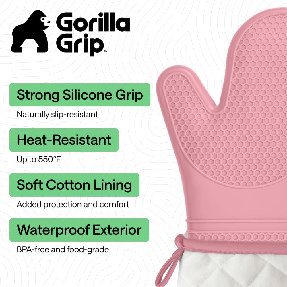 Silicone Oven Mitts, 550F Heat Resistant, 12.5x8.3, Pink