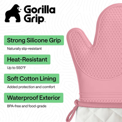 Silicone Oven Mitts, 550F Heat Resistant, 12.5x8.3, Pink