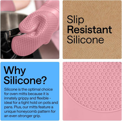 Silicone Oven Mitts, 550F Heat Resistant, 12.5x8.3, Pink