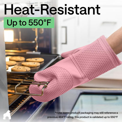 Silicone Oven Mitts, 550F Heat Resistant, 12.5x8.3, Pink