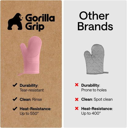 Silicone Oven Mitts, 550F Heat Resistant, 12.5x8.3, Pink
