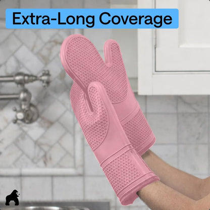 Silicone Oven Mitts, 550F Heat Resistant, 12.5x8.3, Pink
