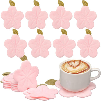 8 Pcs Sakura Cherry Blossom Coasters 4 Inch Cute Kawaii Pink Flower Cup Mats Soft Decorative Drink Coasters for Desk Drink Table Tea Mug Aesthetic Home Office Decor Housewarming Gift