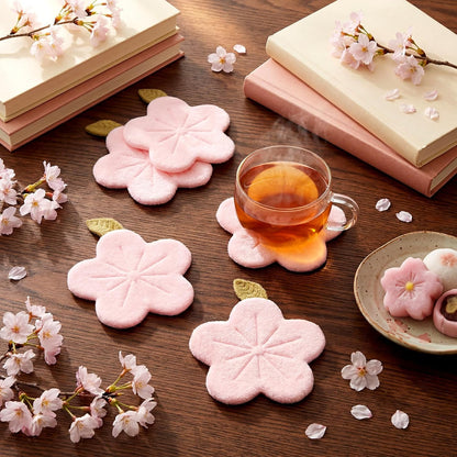 8 Pcs Sakura Cherry Blossom Coasters 4 Inch Cute Kawaii Pink Flower Cup Mats Soft Decorative Drink Coasters for Desk Drink Table Tea Mug Aesthetic Home Office Decor Housewarming Gift