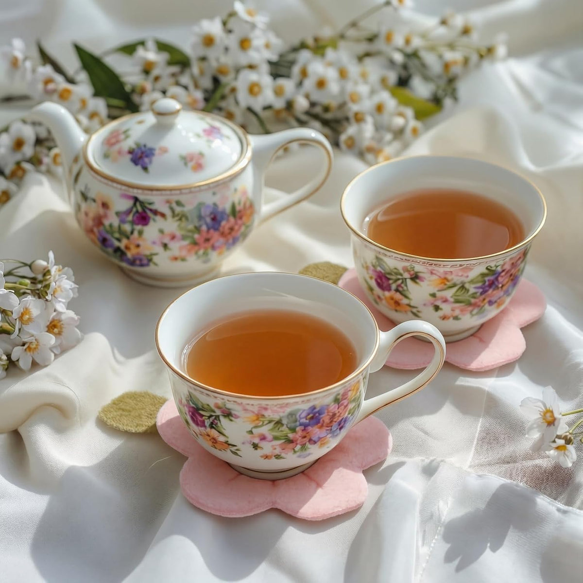8 Pcs Sakura Cherry Blossom Coasters 4 Inch Cute Kawaii Pink Flower Cup Mats Soft Decorative Drink Coasters for Desk Drink Table Tea Mug Aesthetic Home Office Decor Housewarming Gift