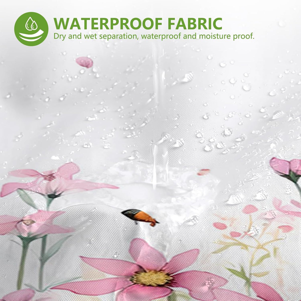 Pink Flower No Hook Shower Curtain with Snap in Liner, Spring Watercolor Floral Plant Shower Curtain,See Through Mesh Top Window,Waterproof Fabric Flowers Hotel Shower Curtain Set 71" x 74"