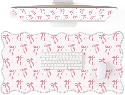 Pink Bow Desk Mat Large Scalloped Mouse Pad 31.5" x 15.7", Classic