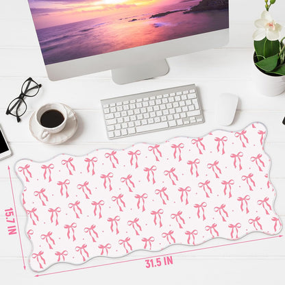 Pink Bow Desk Mat Large Scalloped Mouse Pad 31.5" x 15.7", Classic