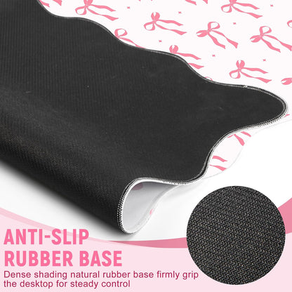Pink Bow Desk Mat Large Scalloped Mouse Pad 31.5" x 15.7", Classic