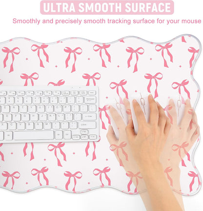 Pink Bow Desk Mat Large Scalloped Mouse Pad 31.5" x 15.7", Classic