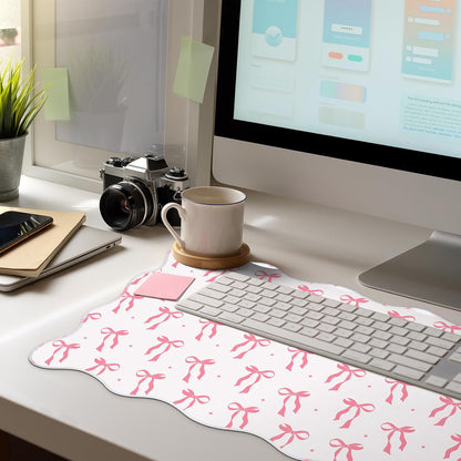 Pink Bow Desk Mat Large Scalloped Mouse Pad 31.5" x 15.7", Classic