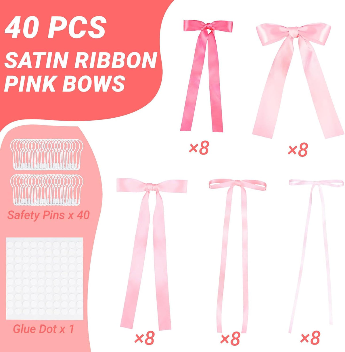 40Pcs Pink Bow Wall Decor DIY Ribbon Bow Photo Backdrop Pink Bow Birthday Decorations for Women Girls Room Decor Coquette Party Bachelorette Baby Shower Wedding
