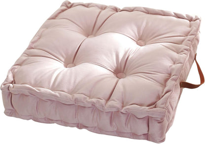 Square Solid Color Velvet Seat Cushion with Handle Tufted Thicken Chair Pad Tatami Floor Pillow Cushion 16.5"x16.5"x4" Pink