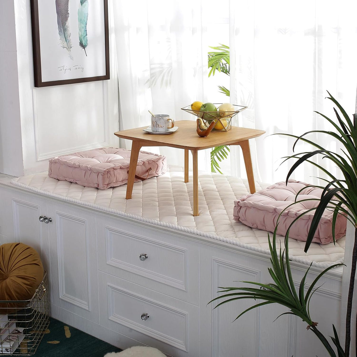 Square Solid Color Velvet Seat Cushion with Handle Tufted Thicken Chair Pad Tatami Floor Pillow Cushion 16.5"x16.5"x4" Pink