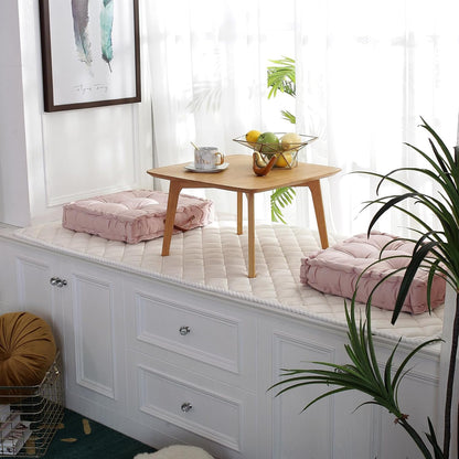 Square Solid Color Velvet Seat Cushion with Handle Tufted Thicken Chair Pad Tatami Floor Pillow Cushion 16.5"x16.5"x4" Pink