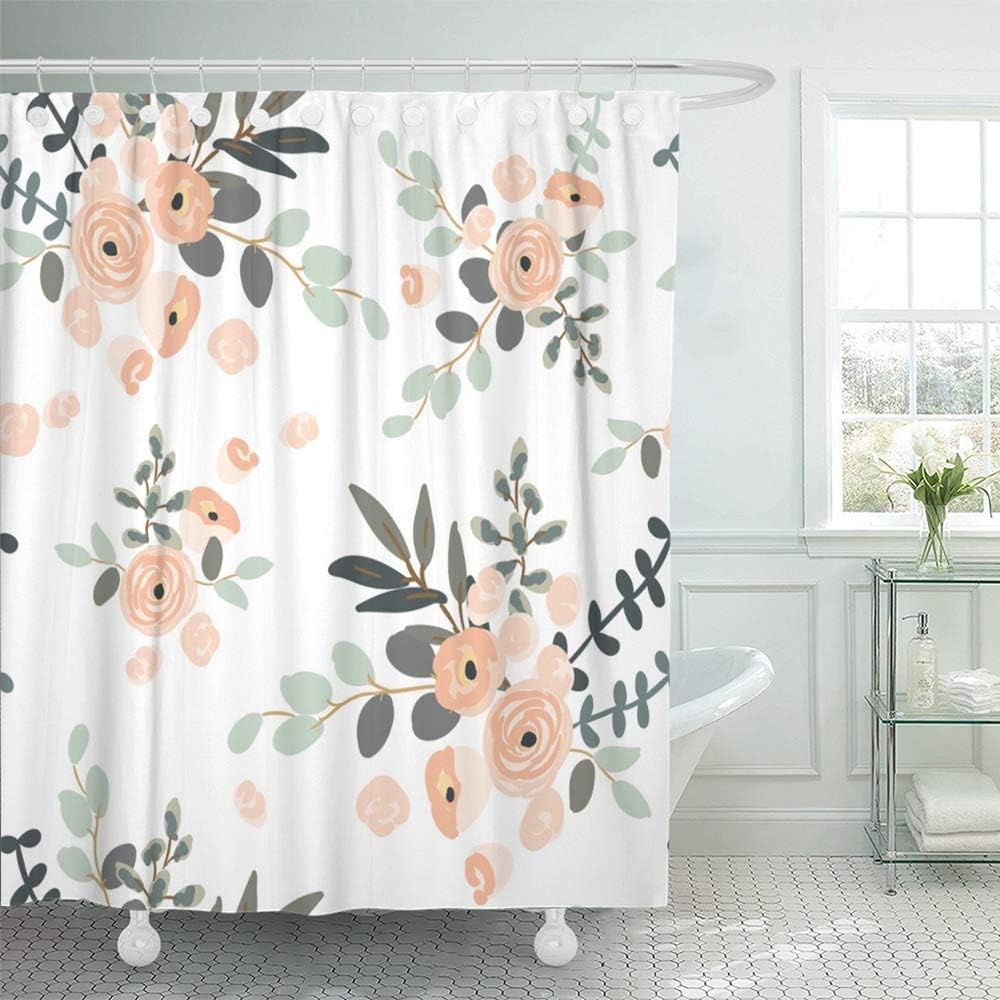 Shower Curtain for Bathroom Decor 72 x 78 Inch, Floral Rose Pink