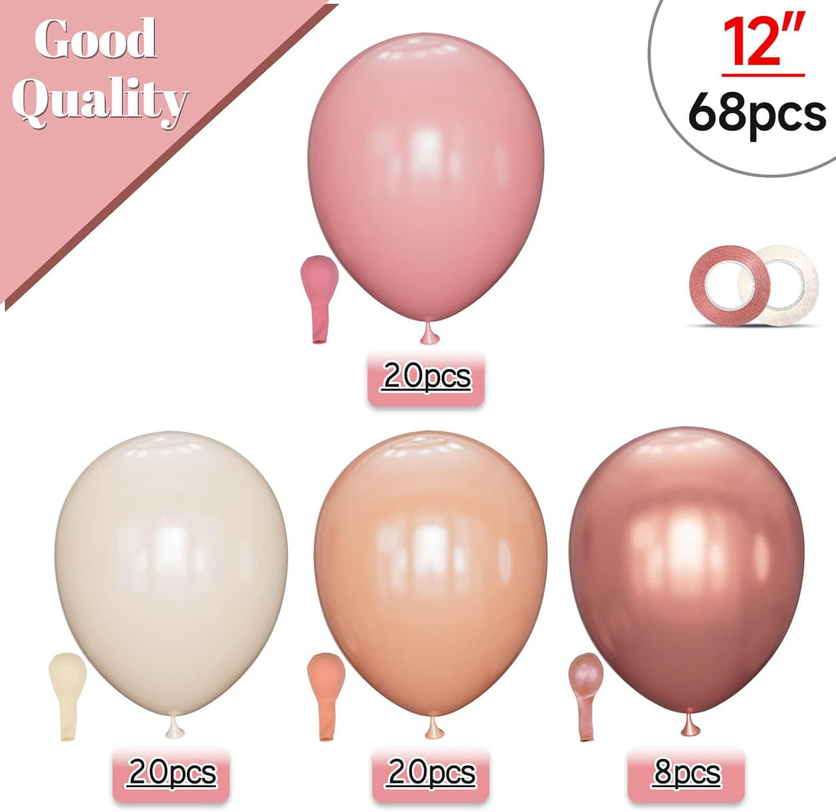 68 Pcs Retro Pink Nude Party Balloons 12Inch Dusty Pink Metallic Rose Gold Balloon Beige Blush Latex Ballons for Girls Birthday Wedding Baby Shower Party Decorations.